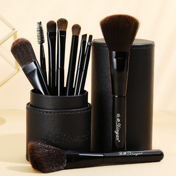 ✨ 9-Piece Rice White Bucket Makeup Brush Set — Horse Hair Beauty Tools 💄🤍