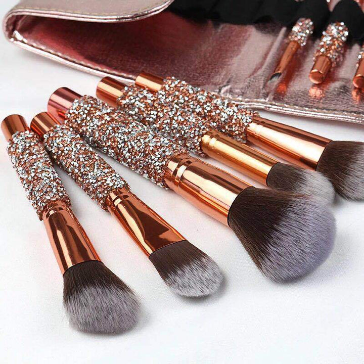 ✨ 10-Piece Diamond-Encrusted Makeup Brush Set — Luxury Beauty Tools 💄💎