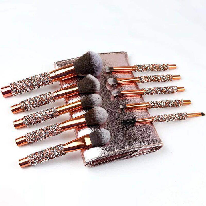 ✨ 10-Piece Diamond-Encrusted Makeup Brush Set — Luxury Beauty Tools 💄💎