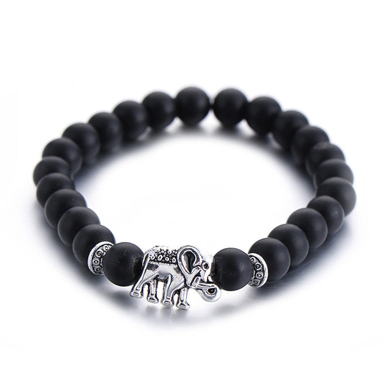 White Turquoise Frosted Stone Bracelet – Elephant & Buddha Charm Design