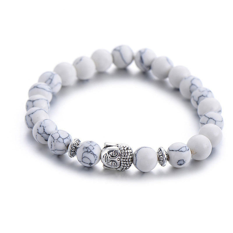 White Turquoise Frosted Stone Bracelet – Elephant & Buddha Charm Design