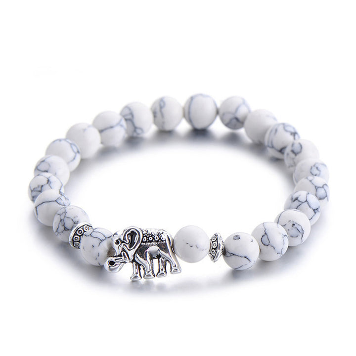 White Turquoise Frosted Stone Bracelet – Elephant & Buddha Charm Design