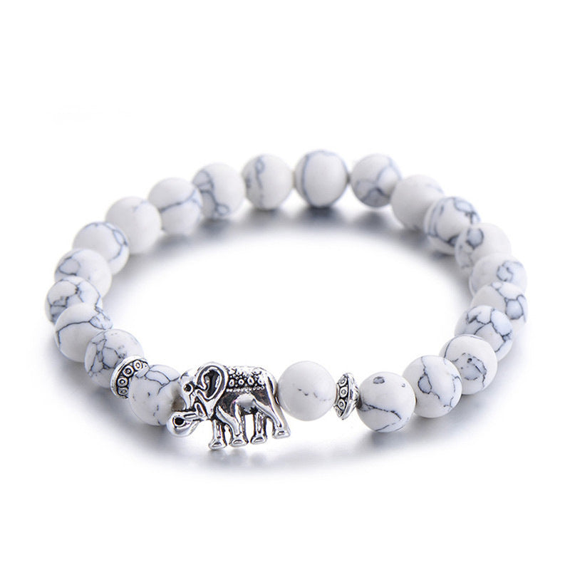 White Turquoise Frosted Stone Bracelet – Elephant & Buddha Charm Design