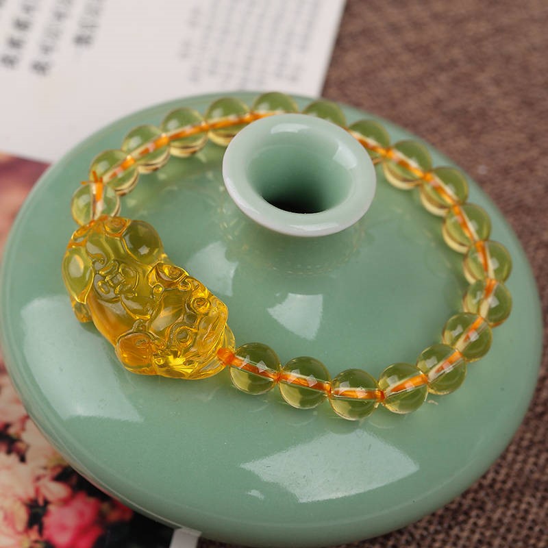 Hu Kaiguang Citrine Pixiu Bracelet – Lucky Mahjong & Wealth Charm