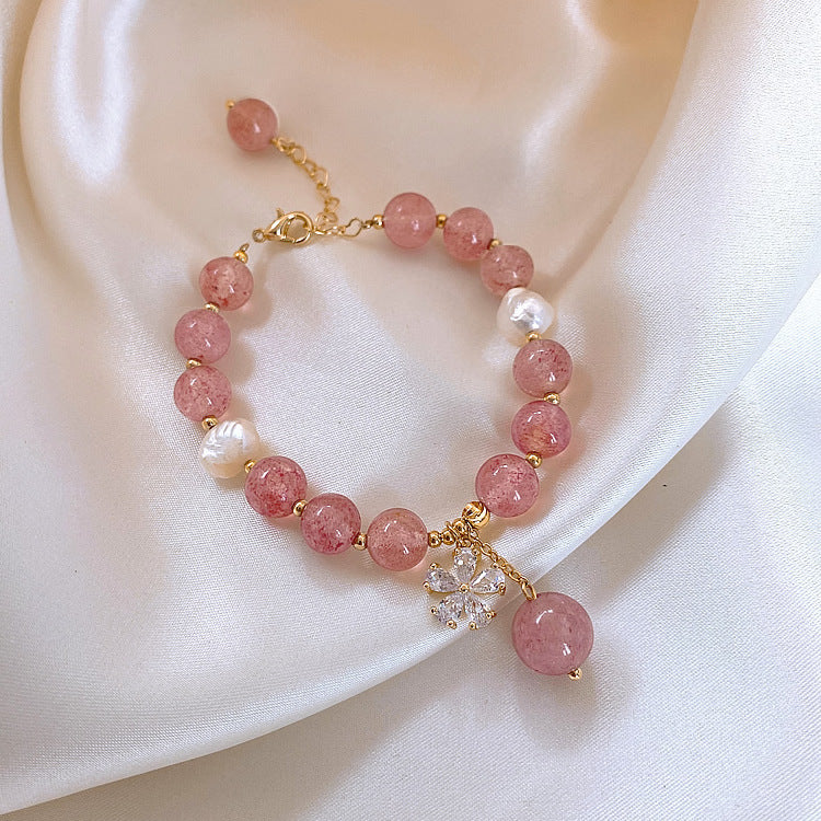 Peach Blossom Strawberry Crystal Bracelet – INS18K Gold Electroplated Elegance