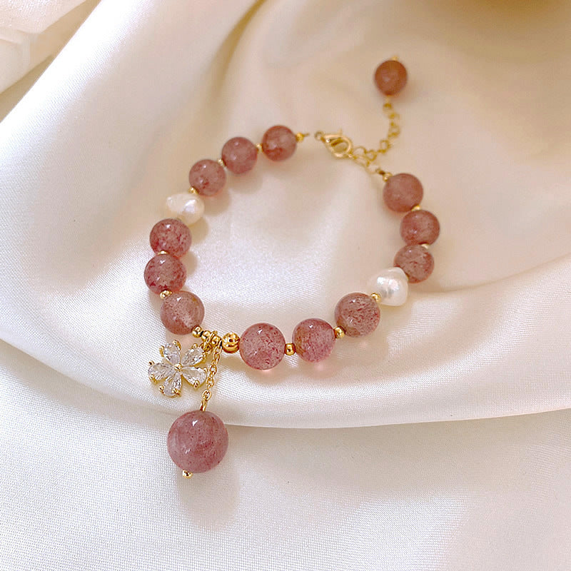 Peach Blossom Strawberry Crystal Bracelet – INS18K Gold Electroplated Elegance