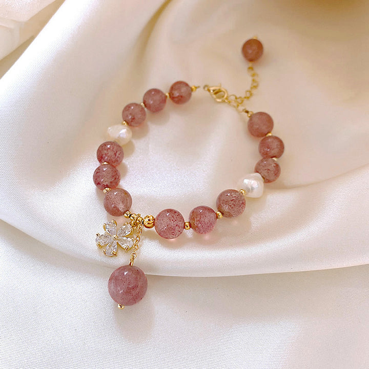 Peach Blossom Strawberry Crystal Bracelet – INS18K Gold Electroplated Elegance