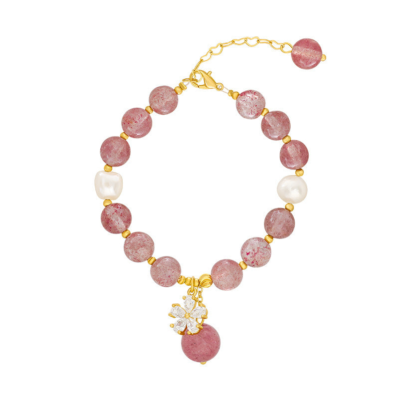 Peach Blossom Strawberry Crystal Bracelet – INS18K Gold Electroplated Elegance