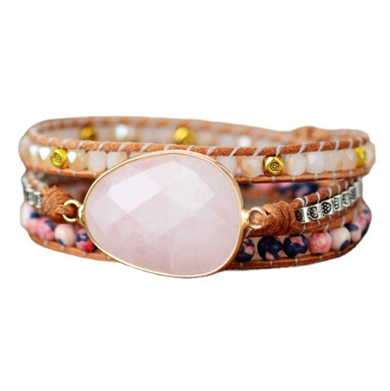 Female Winding Pink Crystal Bracelet – Retro Woven Style