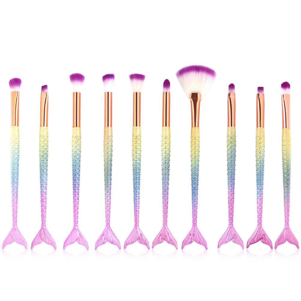 ✨ 10-Piece Mermaid Makeup Brush Set — Colorful Fish Scale Beauty Tools 💄🧜‍♀️