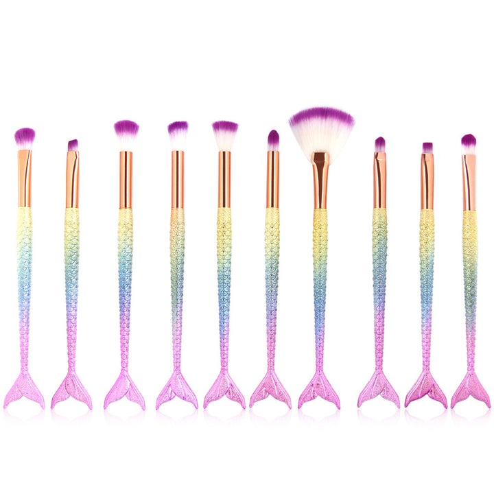 ✨ 10-Piece Mermaid Makeup Brush Set — Colorful Fish Scale Beauty Tools 💄🧜‍♀️