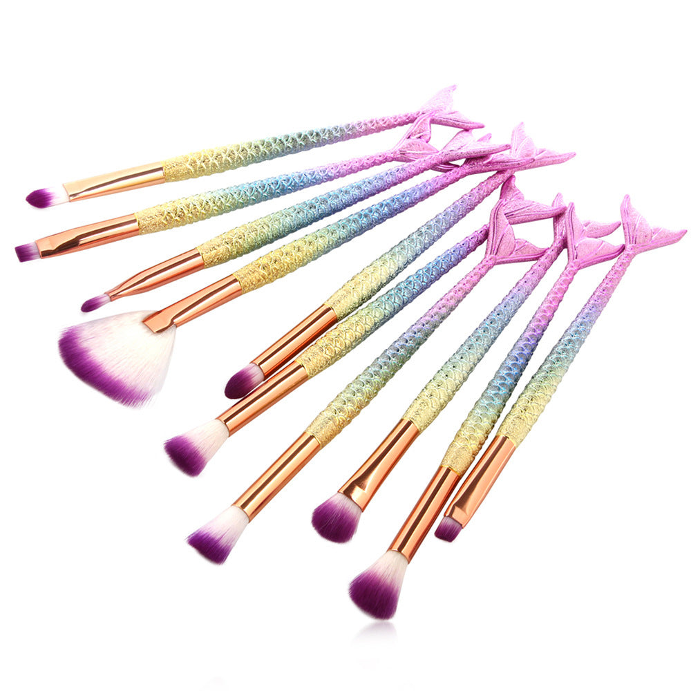 ✨ 10-Piece Mermaid Makeup Brush Set — Colorful Fish Scale Beauty Tools 💄🧜‍♀️
