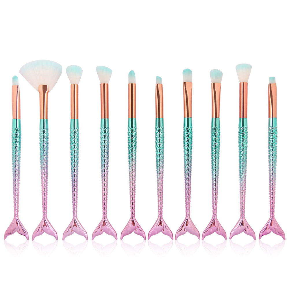 ✨ 10-Piece Mermaid Makeup Brush Set — Colorful Fish Scale Beauty Tools 💄🧜‍♀️