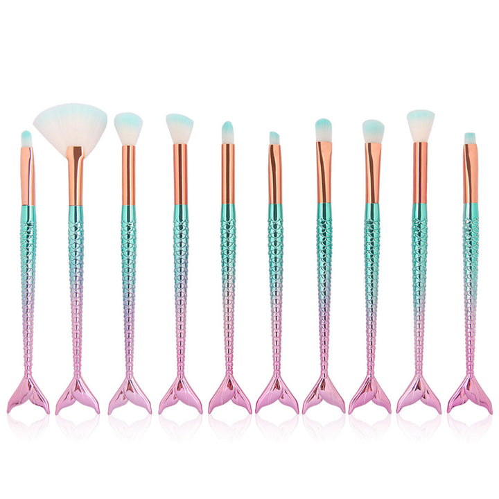 ✨ 10-Piece Mermaid Makeup Brush Set — Colorful Fish Scale Beauty Tools 💄🧜‍♀️