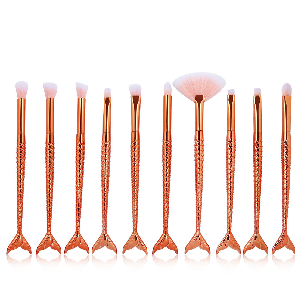✨ 10-Piece Mermaid Makeup Brush Set — Colorful Fish Scale Beauty Tools 💄🧜‍♀️