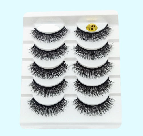 👁️✨ Mink False Eyelashes – 3D Soft Cotton Stem Lash Set (5 Pairs)