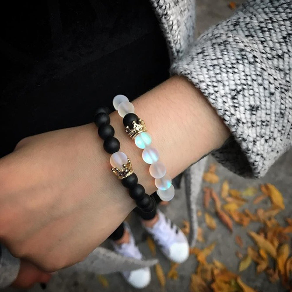 Crown Couple Glass Bead Bracelet