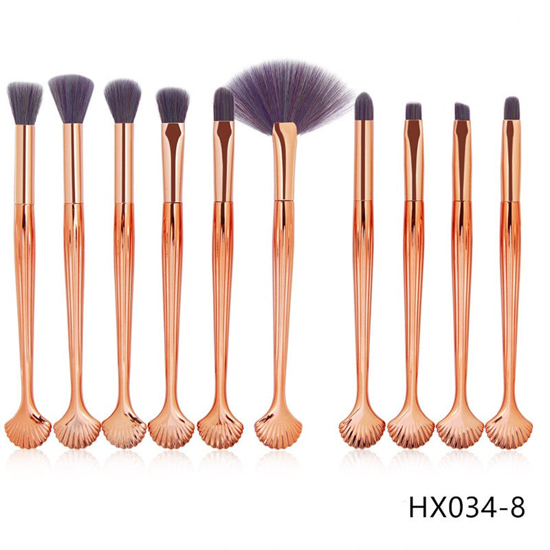 ✨ Shell Makeup Brush Set — 10-Piece Purple Bristle Beauty Kit 💜🐚