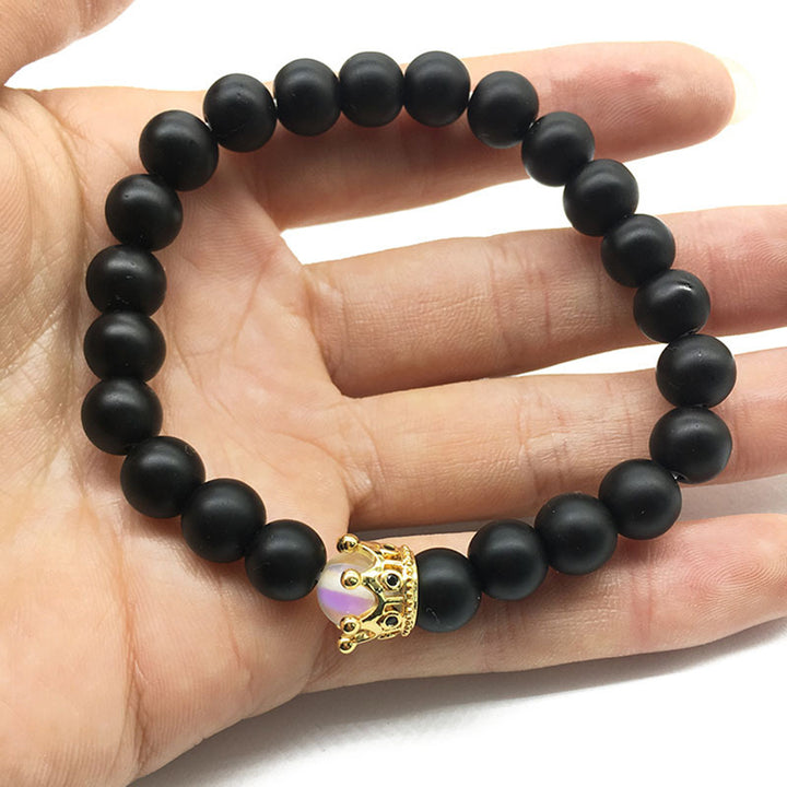 Crown Couple Glass Bead Bracelet