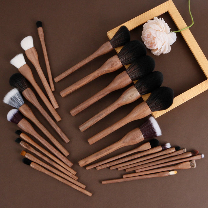 ✨ H Set Vintage Black Walnut Makeup Brush Set — 24-Piece Luxury Kit 💄🌿