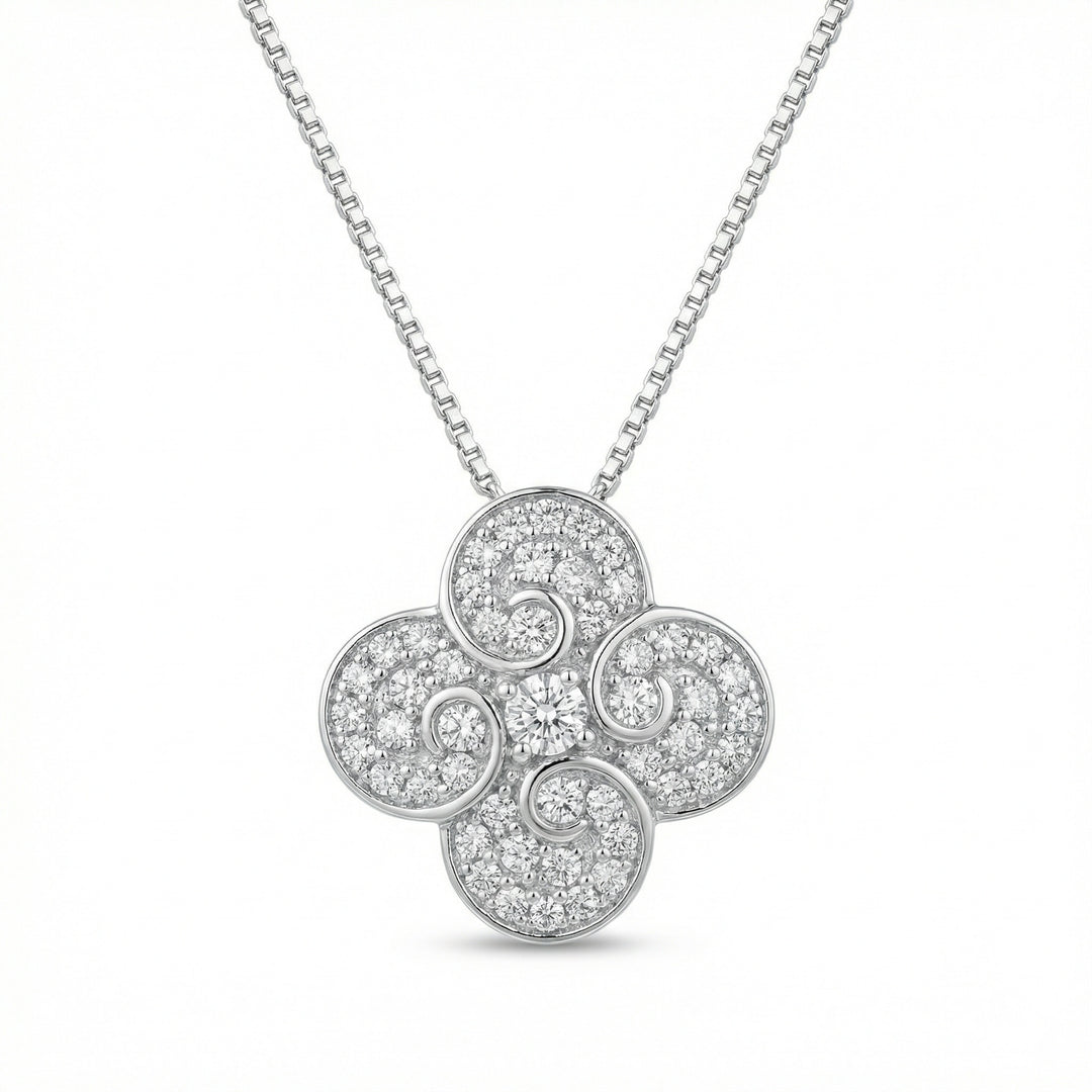 ✨ 925 Sterling Silver Sparkling Diamond Floral Swirl Pendant Necklace ✨