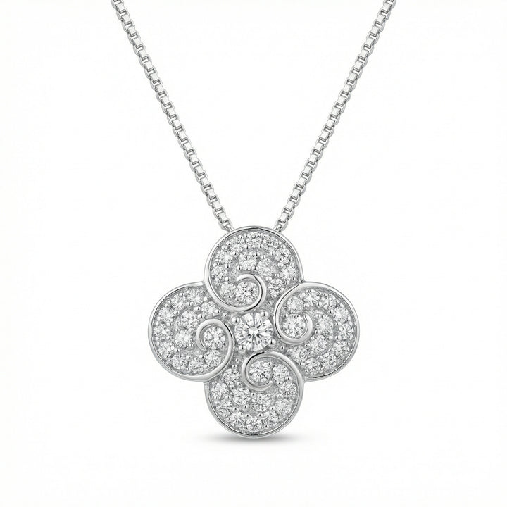 ✨ 925 Sterling Silver Sparkling Diamond Floral Swirl Pendant Necklace ✨