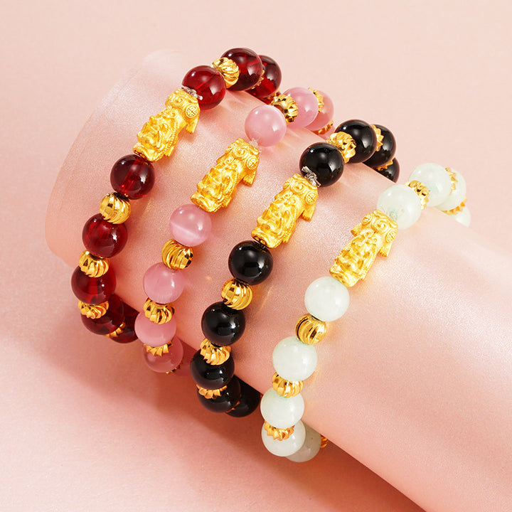 Imitation Garnet Beads Bracelet with Pixiu Charm