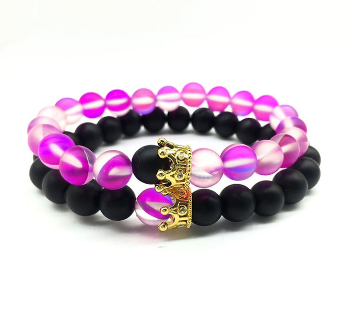 Crown Couple Glass Bead Bracelet