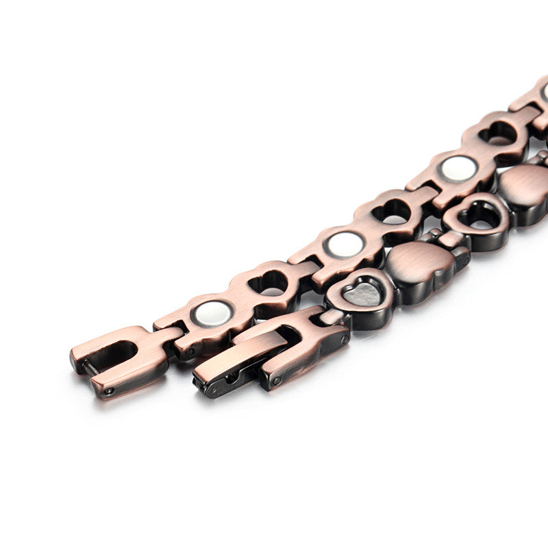 Red Copper Heart-Shaped Magnetic Bracelet for Women