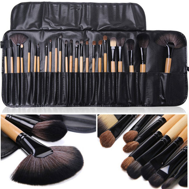 ✨ 24-Piece Makeup Brush Set — Black & Wood Color Full Beauty Kit 💄🖤