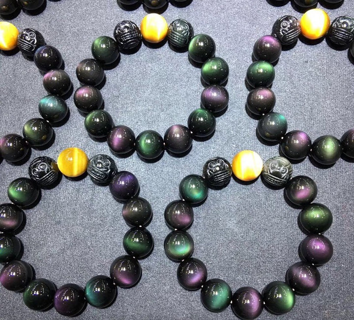 Natural Colorful Eye Obsidian Bracelet – Geometric Crystal Beads