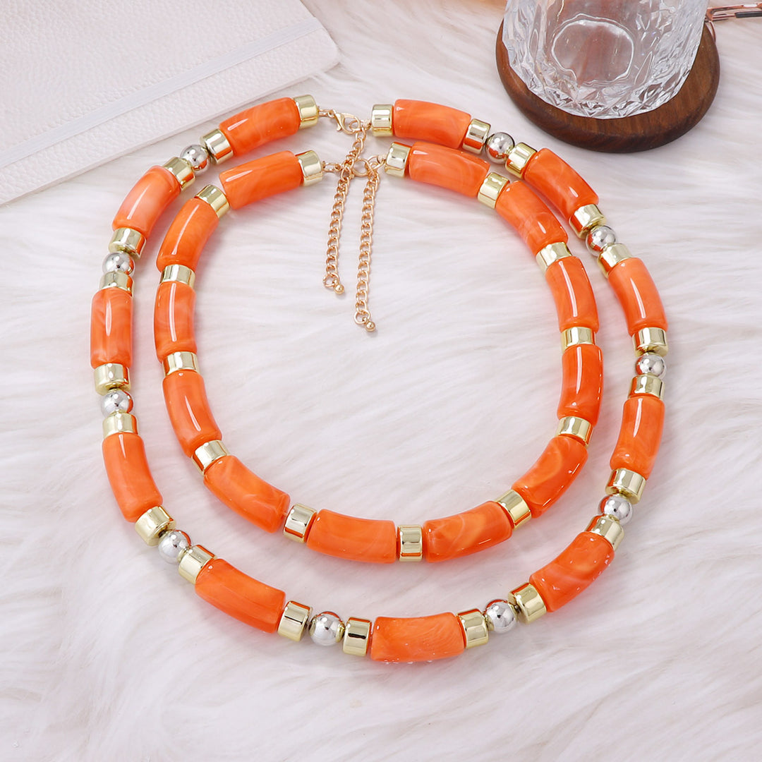 Women’s Retro Double-Layer Bamboo Beaded Necklace – Fashionable Layering Jewelry