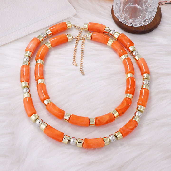 Women’s Retro Double-Layer Bamboo Beaded Necklace – Fashionable Layering Jewelry