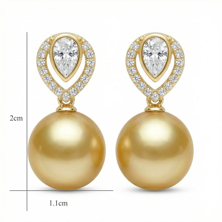 ✨ 925 Sterling Silver South Sea Pearl Teardrop Earrings with Diamond Halo Accents ✨