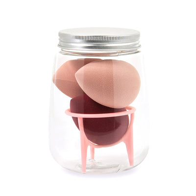 🥚💄 3+1 Makeup Sponge Set – Beauty Egg Cotton Puff Kit with Holder & Bottle