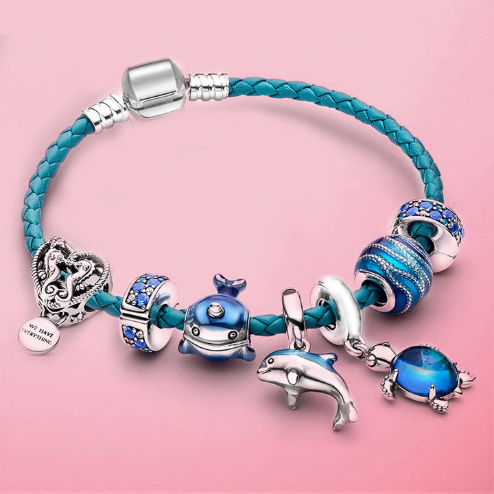 Narwhal, Dolphin & Turtle Leather Cord Bracelet