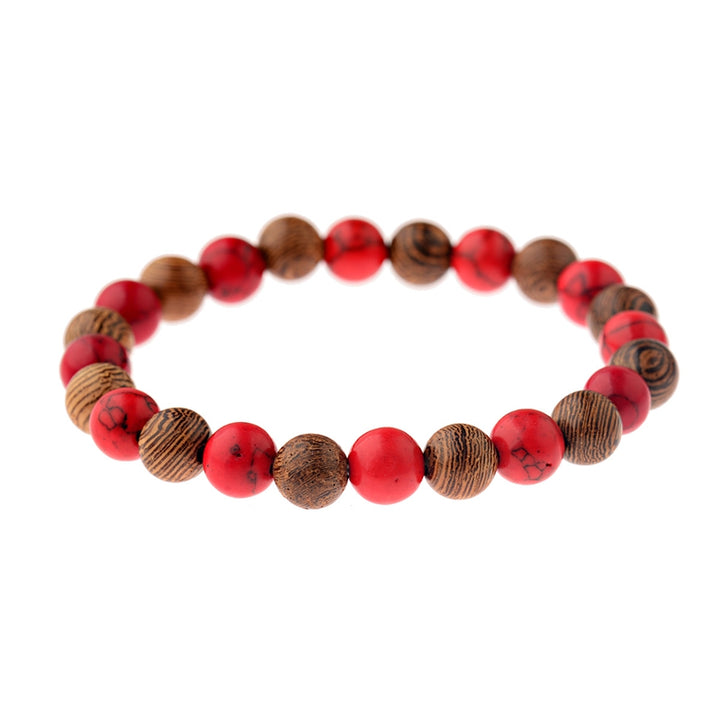 Vintage Wooden Bead Bracelet – Unisex Geometric Design