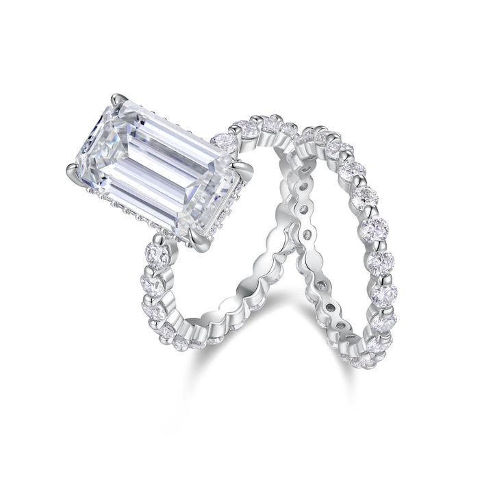 💍 Octagonal Moissanite Double Ring Set – Platinum-Plated S925 Silver (8×14 mm) 💍