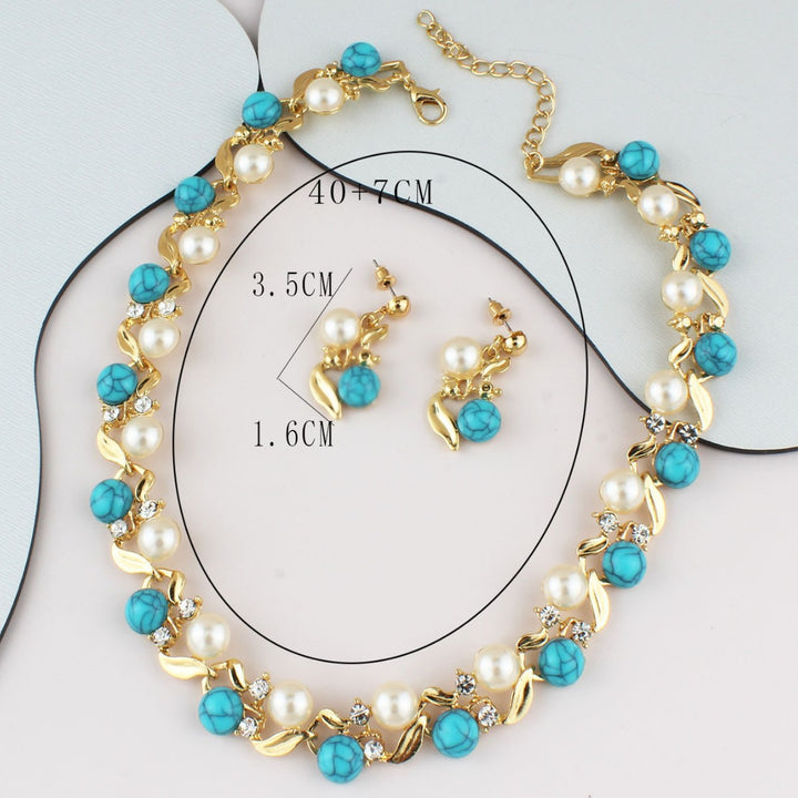 Women’s Pearl & Turquoise Necklace & Earrings Set – Versatile Elegant Jewelry