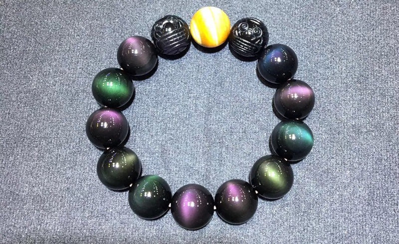 Natural Colorful Eye Obsidian Bracelet – Geometric Crystal Beads