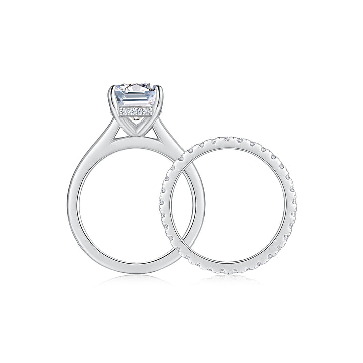 💍 Octagonal Moissanite Double Ring Set – Platinum-Plated S925 Silver (8×14 mm) 💍