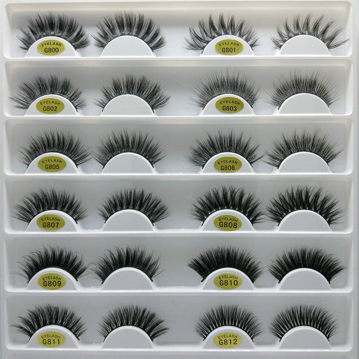 👁️✨ 3D Mink Hair False Eyelashes – Thick Volume 5 Pairs Cotton Stem Lash Set