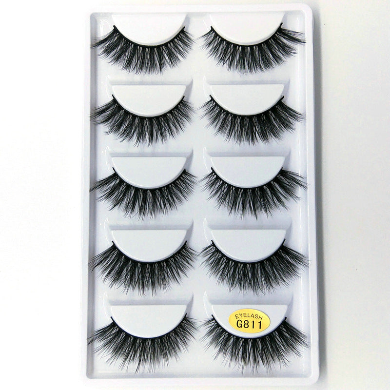 👁️✨ 3D Mink Hair False Eyelashes – Thick Volume 5 Pairs Cotton Stem Lash Set