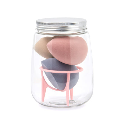 🥚💄 3+1 Makeup Sponge Set – Beauty Egg Cotton Puff Kit with Holder & Bottle