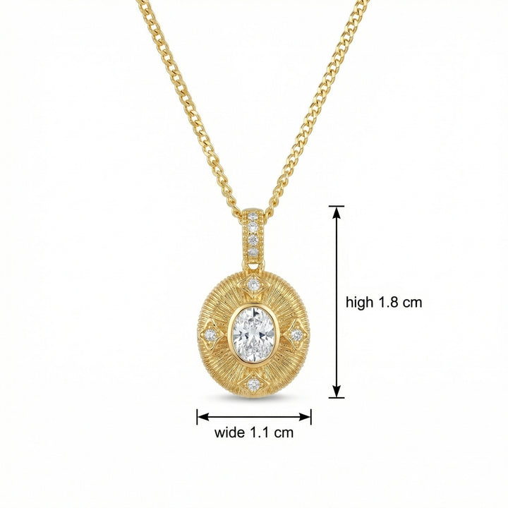 ✨ 925 Sterling Silver Sunburst Oval Gemstone Pendant Necklace Warm Metallic Finish ✨