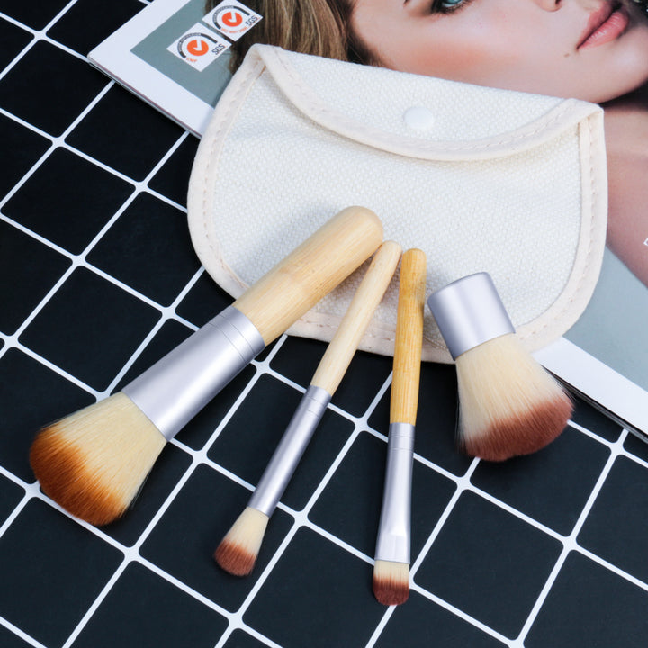 🌿✨ Bamboo Handle 4-Piece Makeup Brush Set 💄