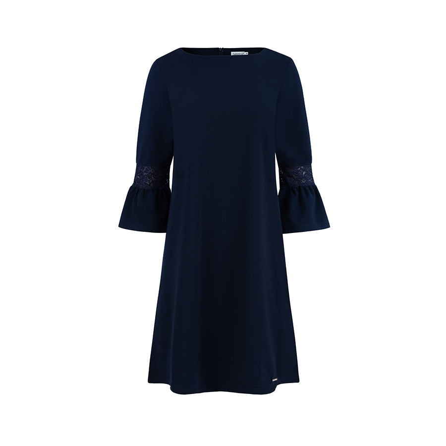 MARGARET dress with lace on the sleeves - Navy Blue