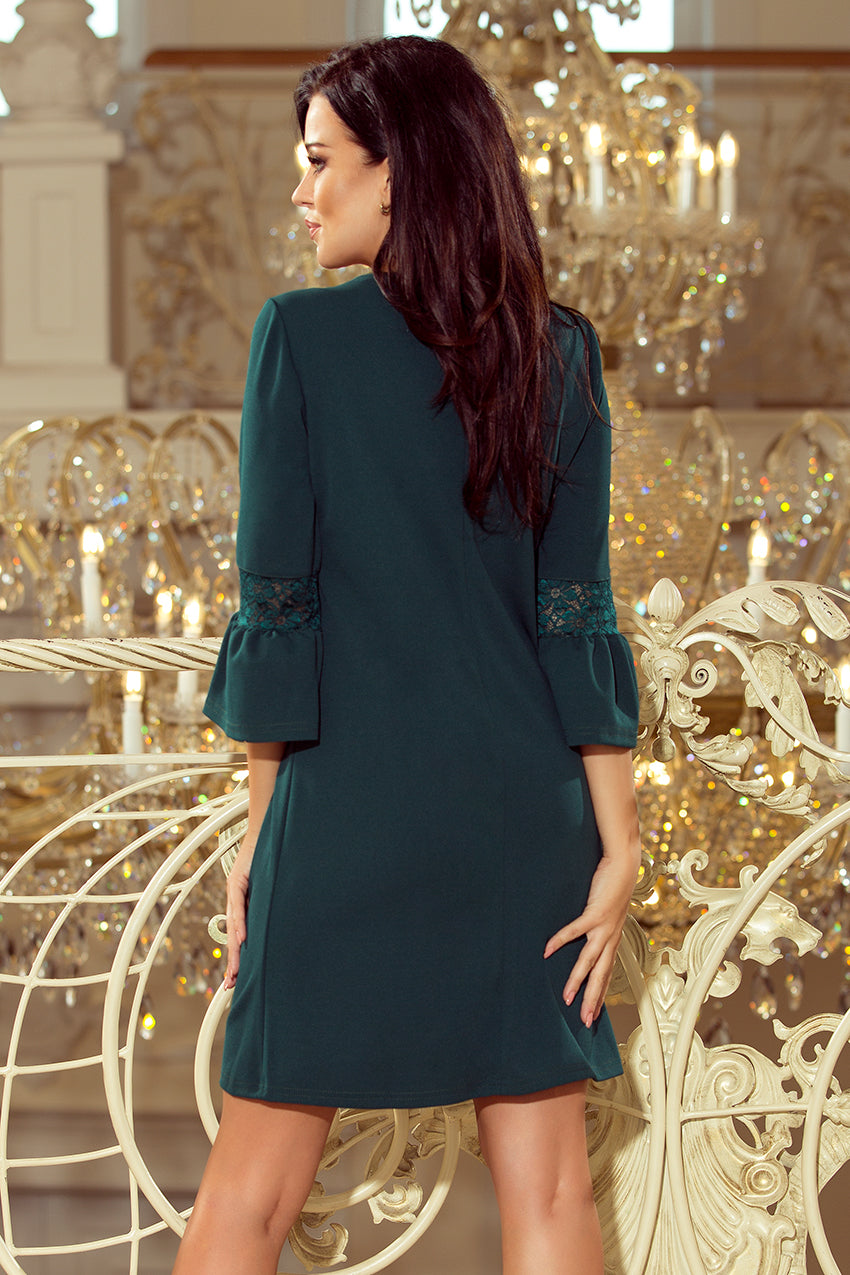 MARGARET dress with lace on the sleeves - dark green