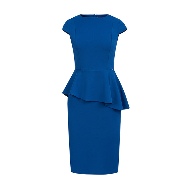 Elegant midi dress with frill - royal blue