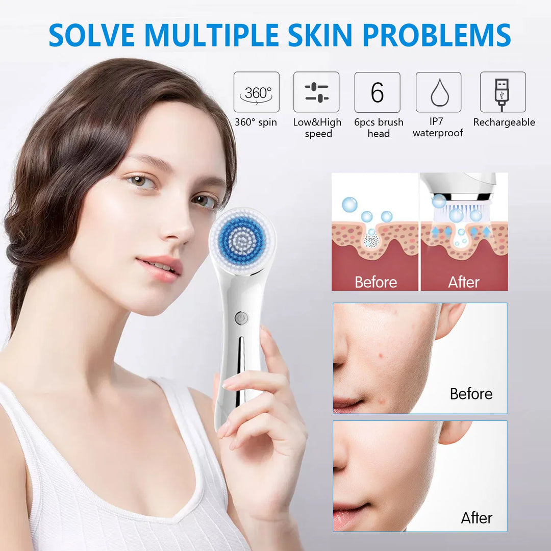 🧼🤍 3-in-1 Electric Facial Cleansing Brush | Exfoliating, Deep Clean & Massage (IPX7 Waterproof)